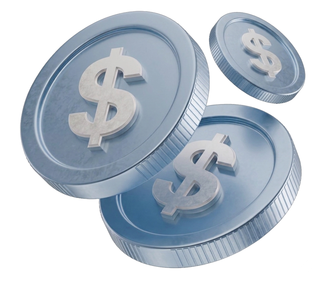 Floating 3D silver dollar coins placed over the onboarding screen
